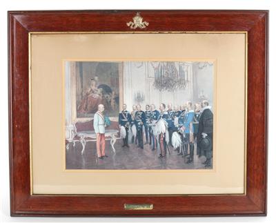 Kaiser Franz Joseph I. von Österreich mit den deutschen Bundesfürsten in Schönbrunn 7. Mai 1908", - Saisonabschluß-Auktion Antiquitäten