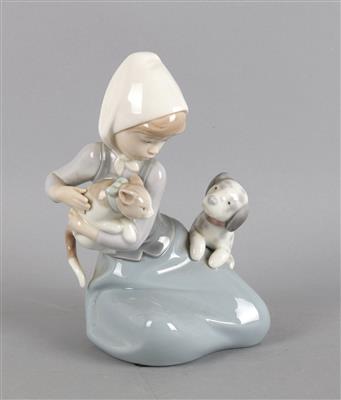 Mädchen mit Hund und Katze, - Antiques