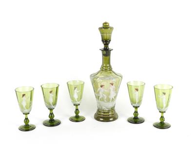 Karaffe mit Stöpsel und 6 assortierte Stielbecher, - Summer auction Antiques