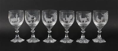 Riedel-Weißweingläser mit Jagdmotiven, - Summer auction Antiques