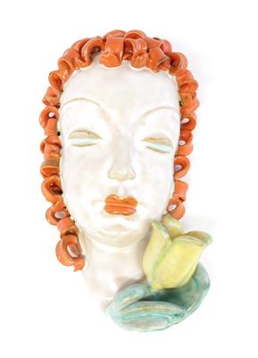 Wandmaske Frauenkopf mit Tulpe, - Sommerauktion Antiquitäten