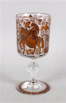 Glas, verziert mit Jagdmotiven, - Summer auction Antiques