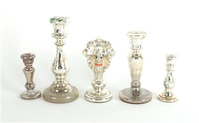 Konvolut Bauernsilber, Kruzifix und 4 unterschiedliche Kerzenleuchter, - Summer auction Antiques