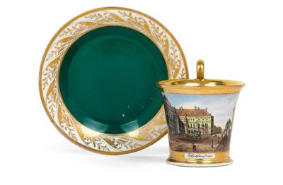 "Josephsakademie" Veduten- Tasse mit Untertasse, - Summer auction Antiques