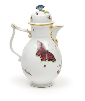 Kaffeekanne mit Deckel und prachtvoller Schmetterlingsmalerei, - Asta estiva Antiquariato