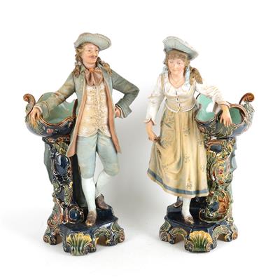 Paar Figuren - Dame und Herr mit Schale, - Antiquitäten