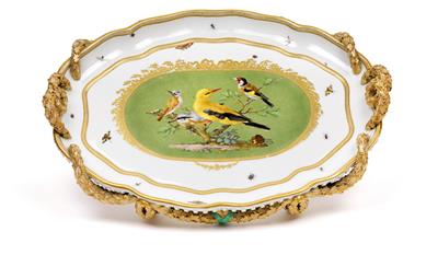 Klassizistisches Tablett mit Vogelmalerei, - Antiquitäten