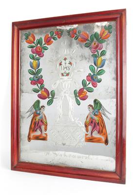 Spiegelschliff Hinterglasbild, Hl. Sakrament, - Starožitnosti