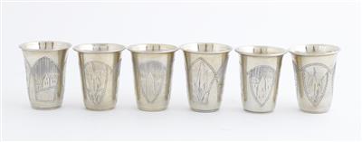 6 russische Silber Becher, - Antiques