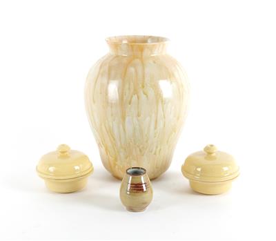 1 große, 1 kleine Vase, 2 Deckeldosen, - Antiquariato