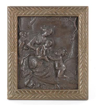 Bronze Relief Hl. Familie, - Antiques