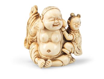 Netsuke des Hotei mit karako, Japan, 19. Jh. - Antiquariato