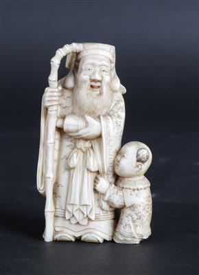 Netsuke des Jurojin mit karako, - Japanische Kunst