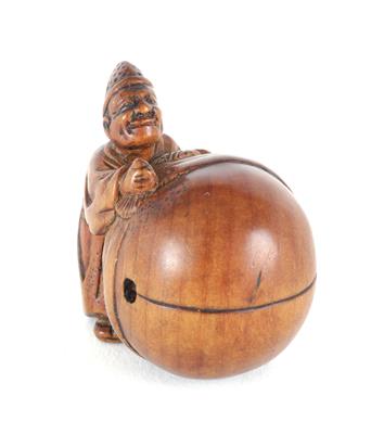 Netsuke eines Mannes mit großer Mokugyo, - Starožitnosti