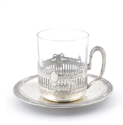 Deutsche Silber Tasse mit Untertasse, - Antiques