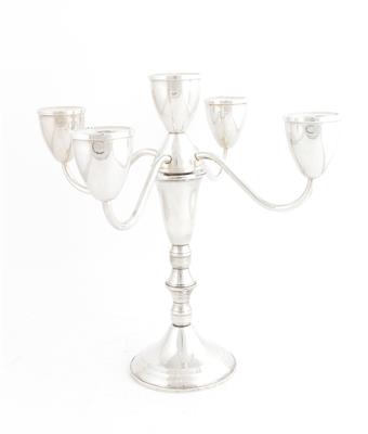 Fünnfflammmiger Silber Kerzenleuchter, - Antiques