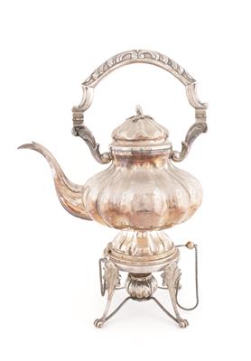 Italienischer Silber Heißwasserkessel mit Rechaud und Brenner, - Antiques