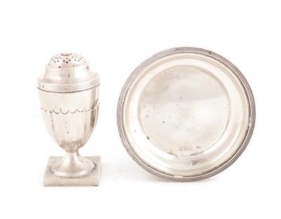 Londoner Silber Streuer und Teller, - Antiquariato