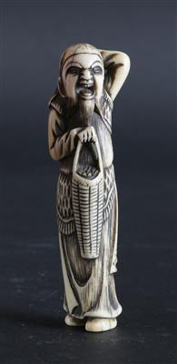 Netsuke eines Sennin mit Korb, Japan, Ende 18./Anf. 19. Jh, - Antiquitäten