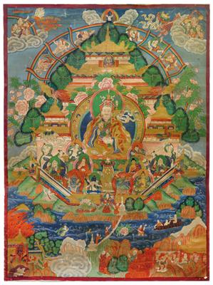 Thangka "Padmasambhava im "Kupferberg-Paradies", Tibet 19./20. Jh. - Antiquitäten