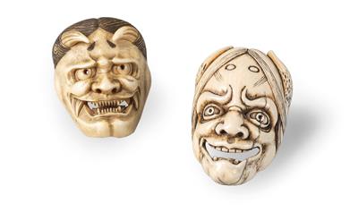 Zwei Masken-Netsuke, Japan Meiji Zeit - Starožitnosti