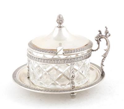 Marmeladegefäß mit Silberhalterung, - Antiques