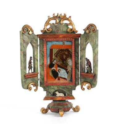 Hausaltar mit Hinterglasbild, Weihnachtsdarstellung, - Antiques