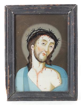 Hinterglasbild, Christus mit Dornenkrone, - Antiques