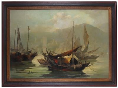 Chan, Dschunken vor der Bucht Hongkongs - Antiquariato