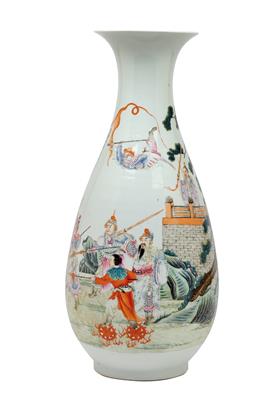 Famille rose Vase, China, rote Vierzeichen Marke Hongxian, Republik Periode - Antiques