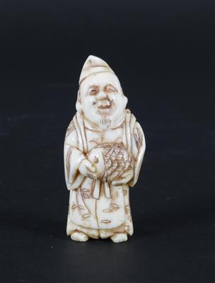 Netsuke des Ebisu mit Fisch, - Antiquariato