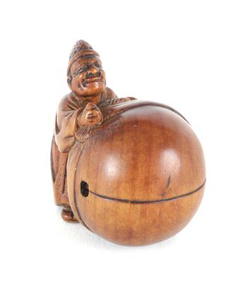 Netsuke eines Mannes mit großer Mokugyo, - Antiques