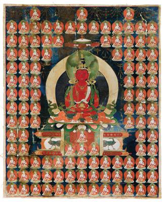 Thangka des Amitayus mit weißen Taras, Tibet, 18. Jh. - Starožitnosti