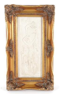 Steinguss Relief, junge Dame mit Putto, - Antiques