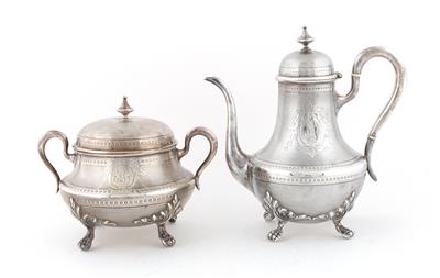 Italienische Silber Kaffeekanne und Zuckerdose mit Deckel, - Antiquitäten