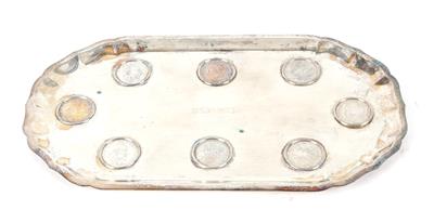 Wiener Silber Tablett mit 8 Münzen, - Silber
