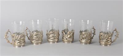 6 Gläserhalterungen mit Glaseinsätzen, - Antiques