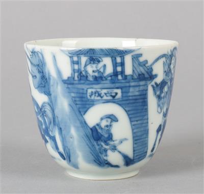 Blau-weißer Becher, China, unterglasurblaue Vierzeichen Marke Man tang fu ji, späte Qing Dynastie, - Asiatica and Art