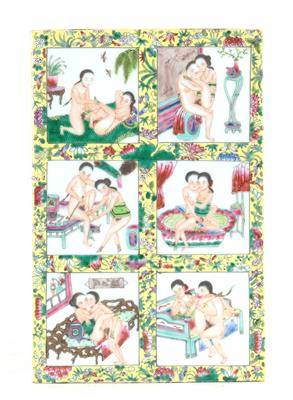 Famille rose Porzellanbild mit erotischen Darstellungen, - Asiatica a Umění