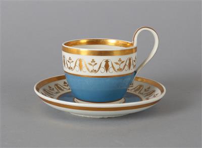 Tasse mit Untertasse, kaiserliche Manufaktur, Wien 1824, - Antiques