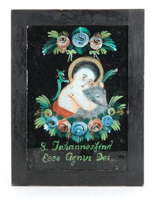 Hinterglasbild, S. Johanneskind Ecce Agnus Dei, - Starožitnosti