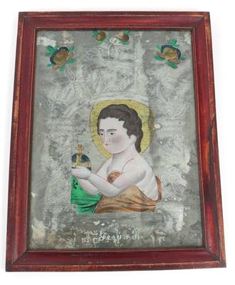 Spiegelschliff Hinterglasbild, Hl. Jesuskind, - Antiques