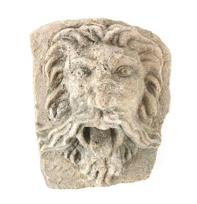 Steinrelief, Maskeron mit herausgestreckter Zunge, - Antiquitäten