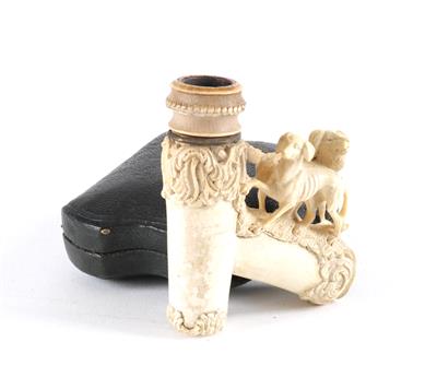 Meerschaum Pfeifenkopf mit zwei plastisch geschnitzten Hunden, - Asta estiva Antiquariato