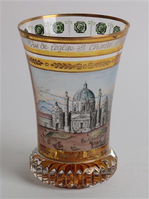 Veduten Becher mit Ansicht der Karlskirche zu Wien, - Letní aukce Starožitnosti