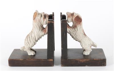 Buchstützen in Form zweier Terrier am Gartenzaun, - Sommerauktion Antiquitäten