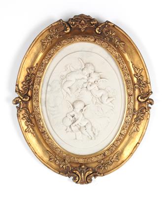Ovales Steinguss Relief, drei Putti, - Letní aukce Starožitnosti