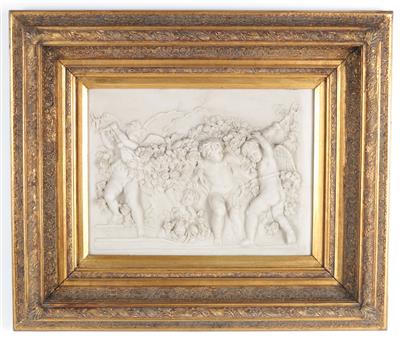 Steingussrelief, Putti mit Blumenfestons, - Summer auction Antiques