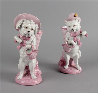 Katze und Hund mit Buckelkorb, - Antiquariato