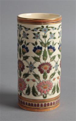 Zylindrische Vase, Zsolnay, Pécs um 1880, - Szkło, porcelana i ceramika